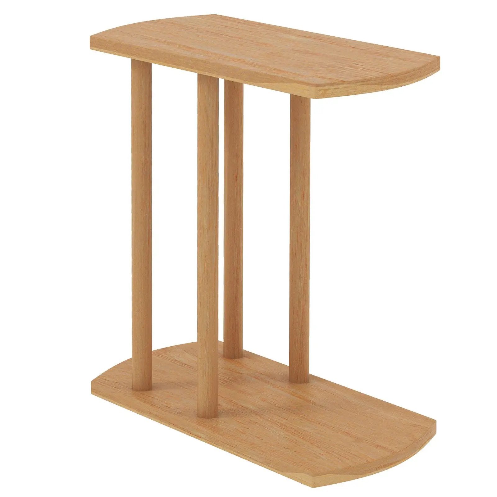 Narrow 2-Tier C-shaped Teak Wood Side Table with Thickened Top and Sturdy Base by DirectDeals