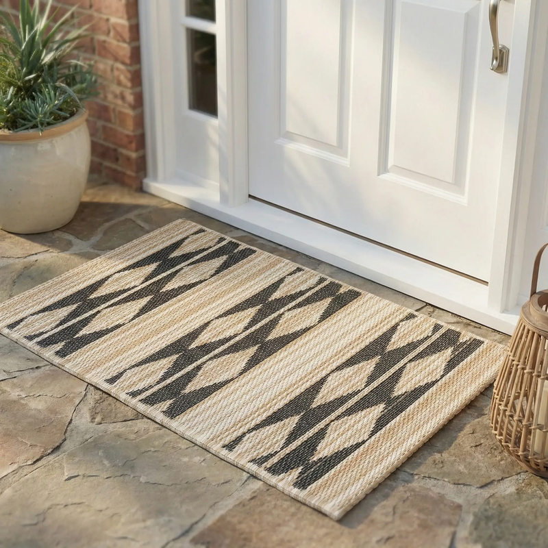 Cairo Natural & Black Outdoor Doormat – 24" x 36" Non-Slip, Recycled Plastic by Fab Habitat