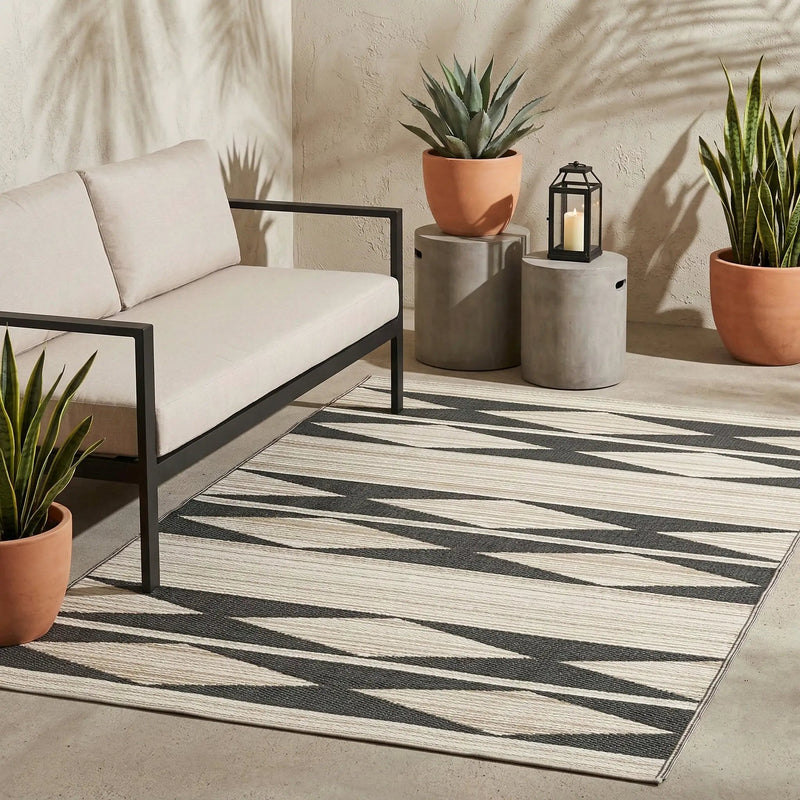Cairo - Natural & Black Outdoor Rug for Patio by Fab Habitat
