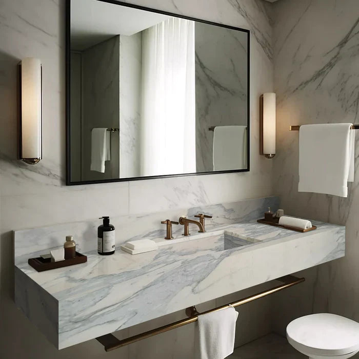 Calacatta Olivia Marble Sink Wall-mount Bathroom Sink with 8" Backsplash (W)16" (L)60" (H)8" by GobekDesign