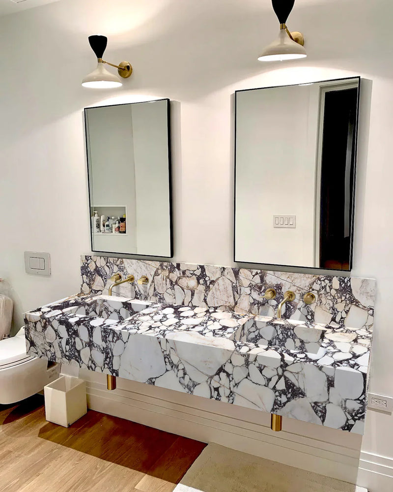 Calacatta Viola Marble Double Sink Wall-mount Bathroom Sink with 10" Backsplash (W)20" (L)80" (H)8" by GobekDesign