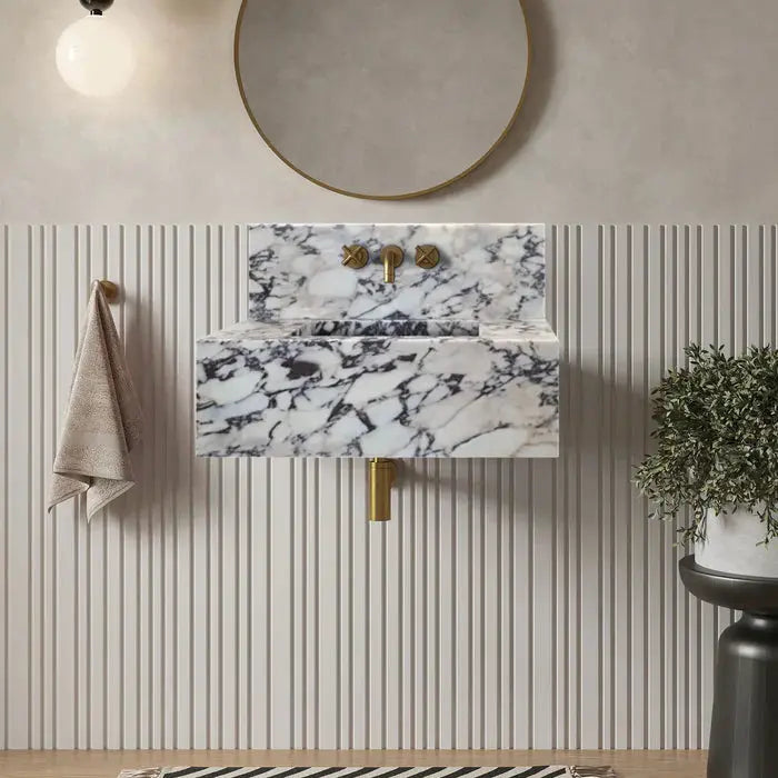 Calacatta Viola Marble Wall-mount Bathroom Sink 16x32 with Backsplash by GobekDesign