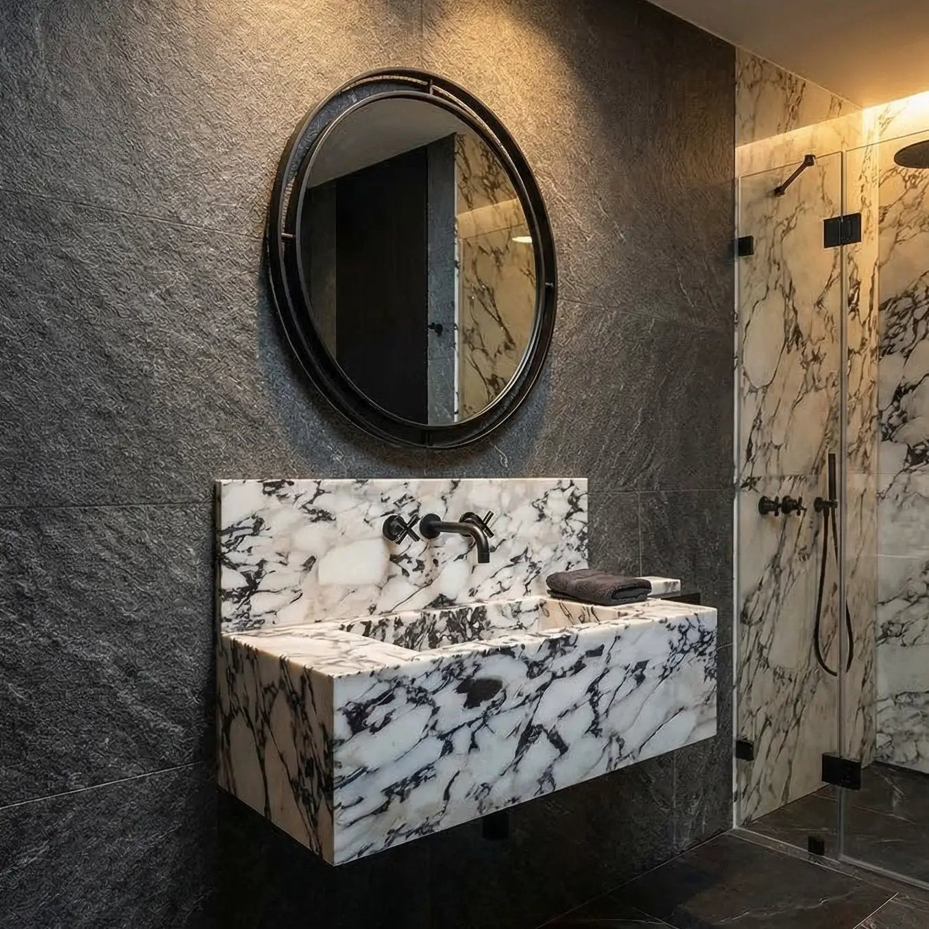 Calacatta Viola Marble Wall-mount Bathroom Sink 16x32 with Backsplash by GobekDesign