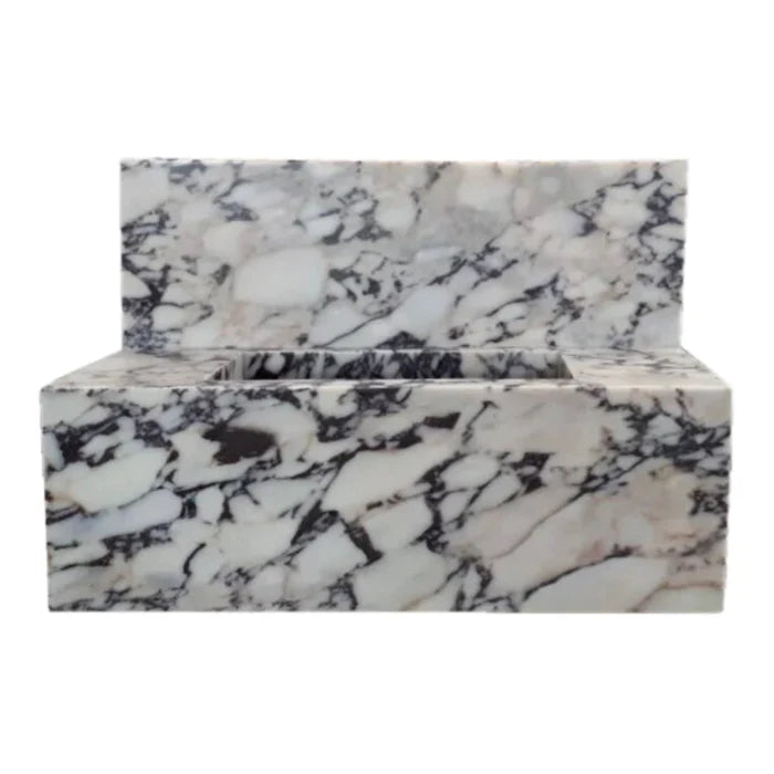 Calacatta Viola Marble Rectangular Wall-mount Bathroom Sink with 10" Backsplash (W)16" (L)32" (H)10" by GobekDesign