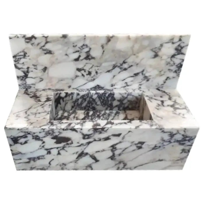 Calacatta Viola Marble Wall-mount Bathroom Sink 16x32 with Backsplash by GobekDesign