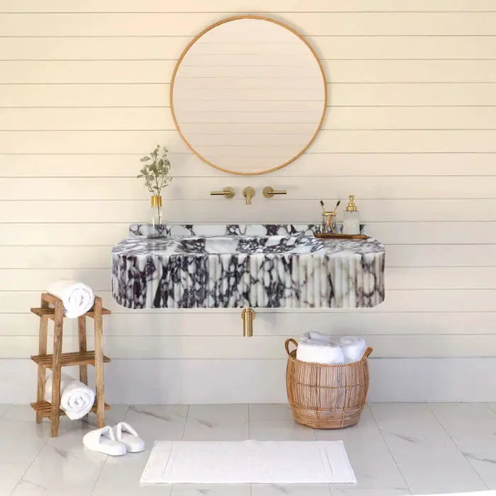 Calacatta Viola Marble Wall-mount Bathroom Vanity - Handcrafted Ribbed Textured 18x32x6 by GobekDesign