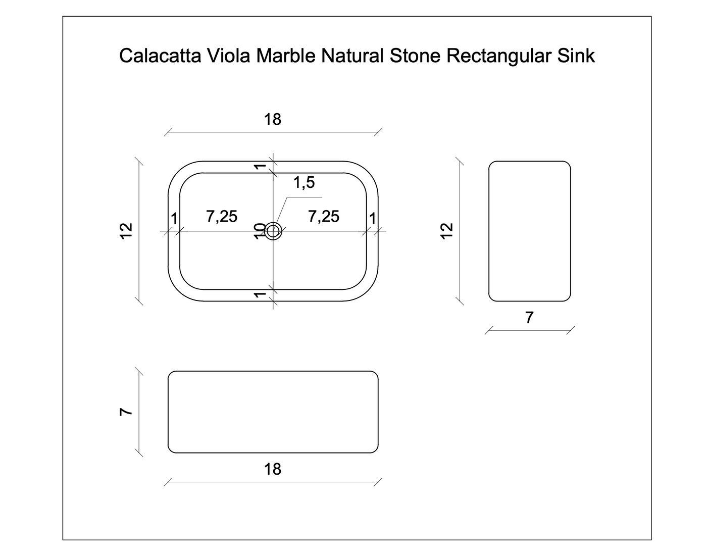 Calacatta Viola Marble Rectangular Wall Mounted Sink 12x18x7 by GobekDesign