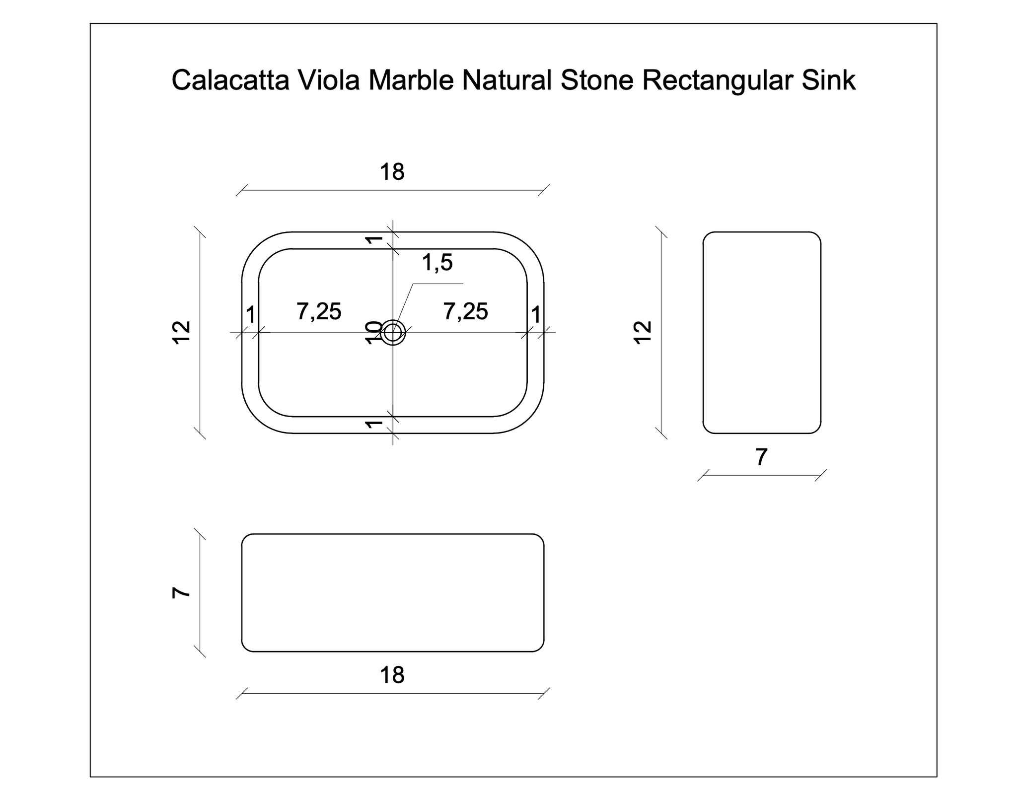 Calacatta Viola Marble Wall-mounted Natural Stone Rectangular Sink (W)12" (L)18" (H)7" by GobekDesign