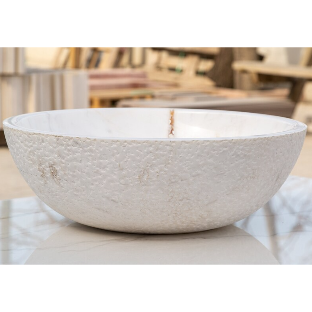 Calacatta White Marble Vessel Sink Bowl - Polished Interior 16x5 by GobekDesign
