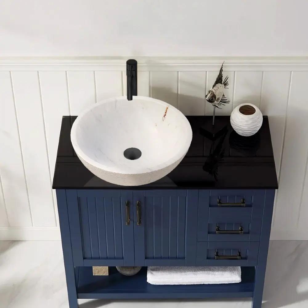 Calacatta White Marble Vessel Sink Bowl - Polished Interior 16x5 by GobekDesign