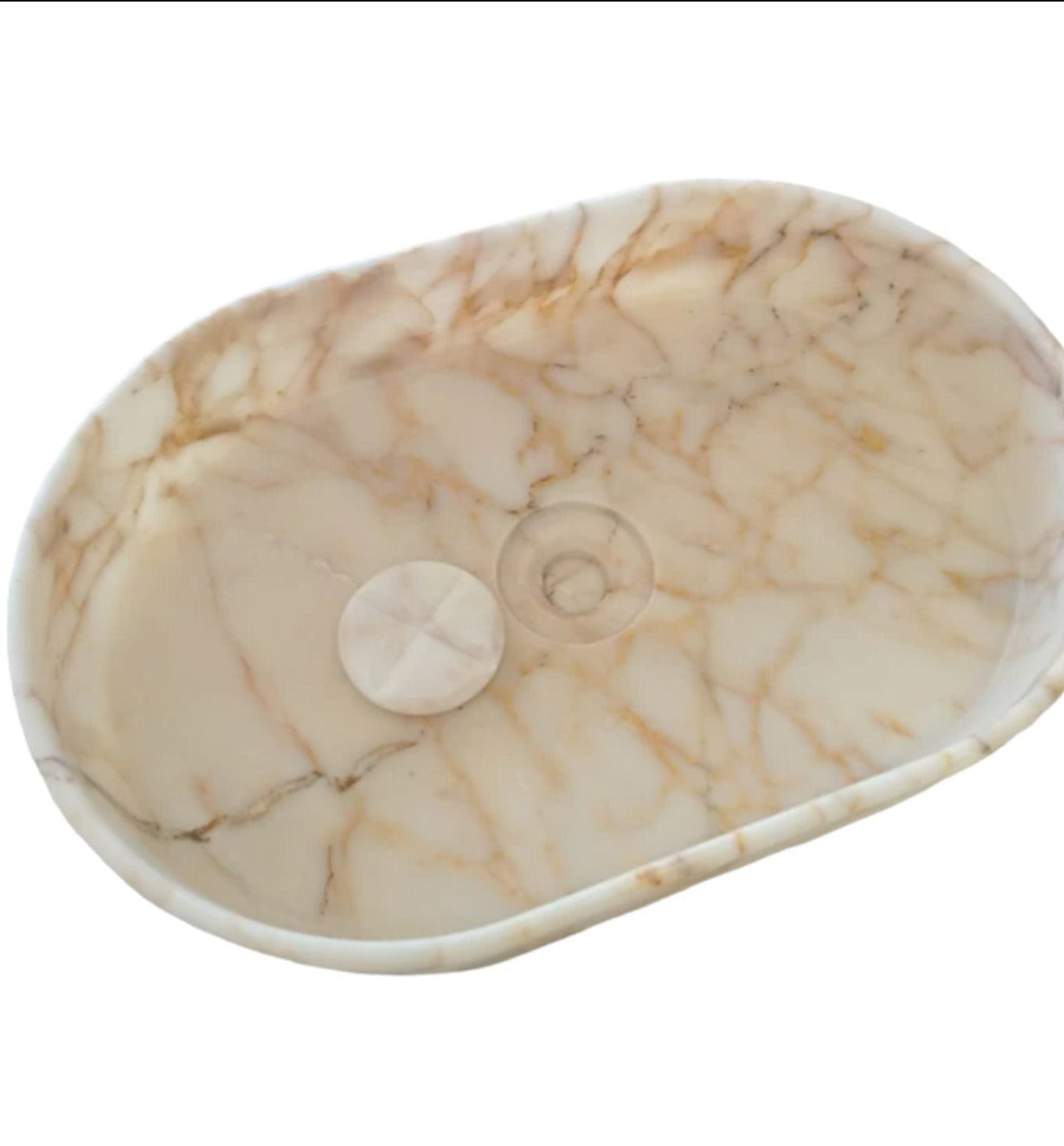 Calacatta Gold Marble Above-Vanity Oval Curved Sink Polished (W)16" (L)24" (H)5" by GobekDesign