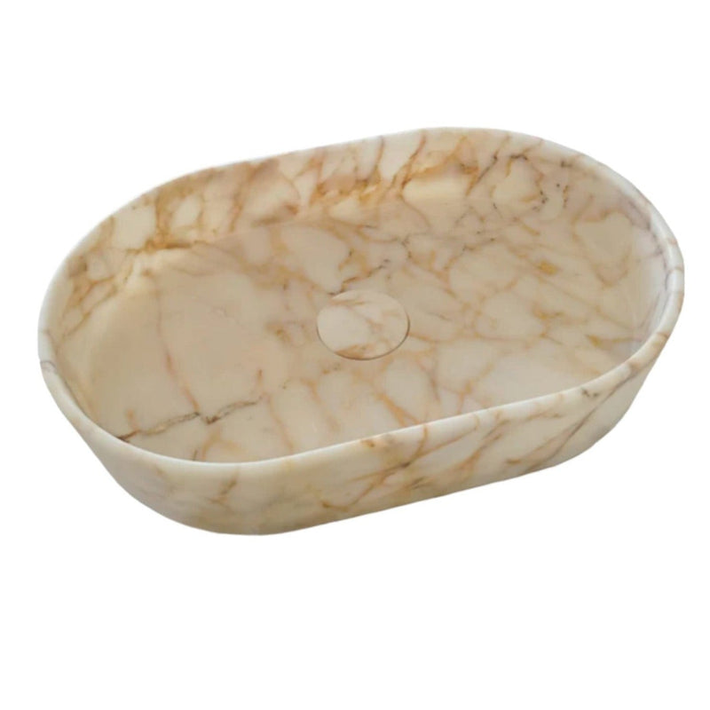 Calacatta Gold Marble Above-Vanity Oval Curved Sink Polished (W)16" (L)24" (H)5" by GobekDesign