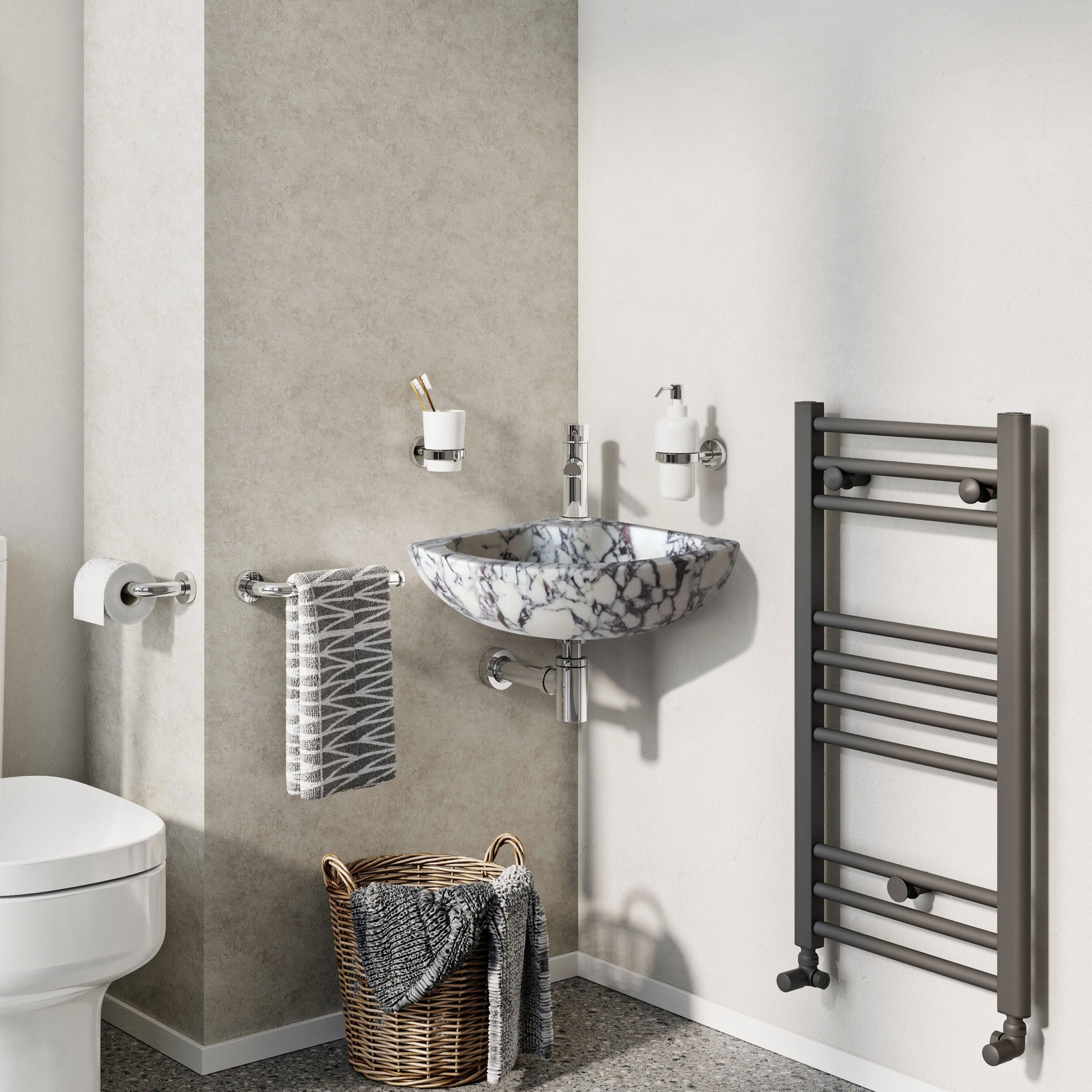 Calacatta Viola Marble Wall-Mount Bathroom Corner Vanity Sink (W)12" (L)12" (H)6" by GobekDesign