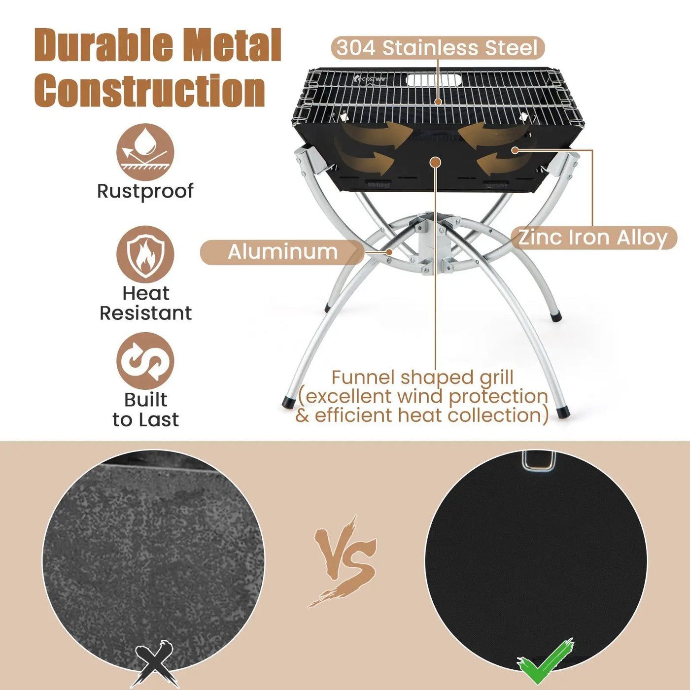 3-in-1 Camping Campfire Grill with Stainless Steel Grills Carrying Bag & Gloves by DirectDeals