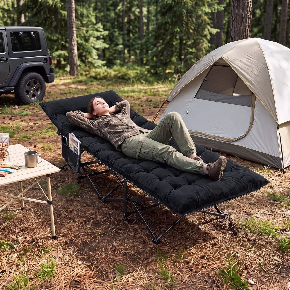 Camping Cot for Adults with Padded Mat and Carrying Bag by DirectDeals