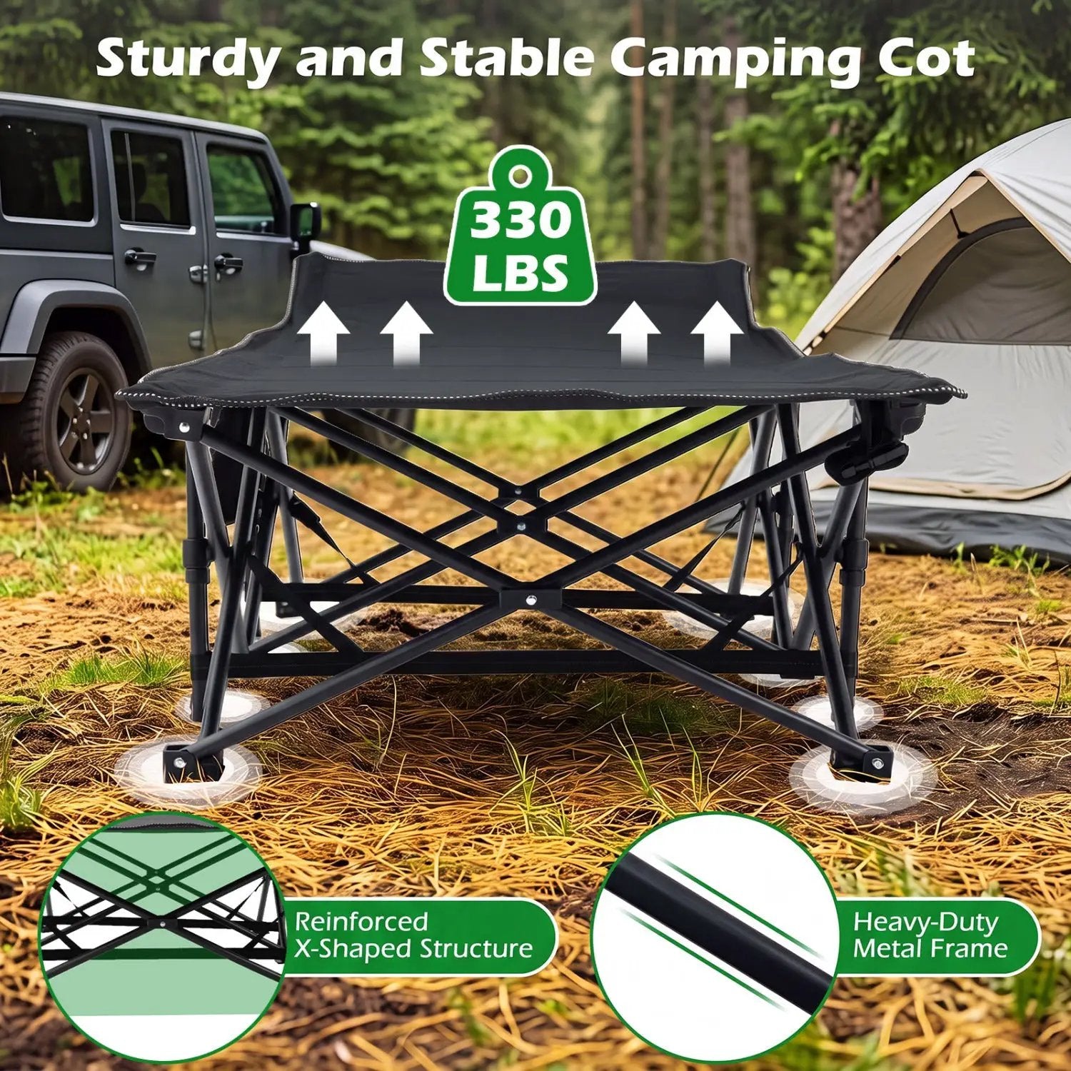 Camping Cot for Adults with Padded Mat and Carrying Bag by DirectDeals