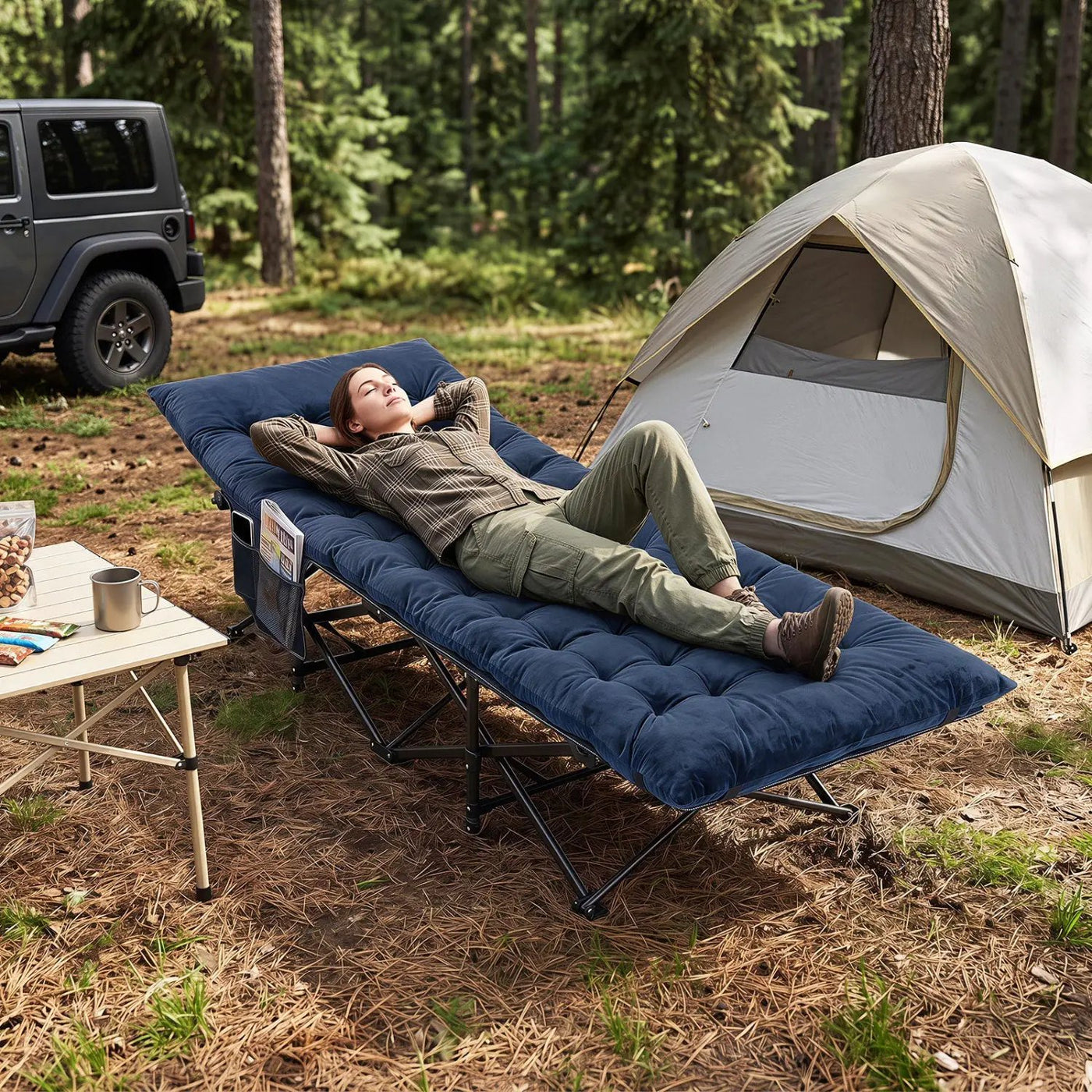 Camping Cot for Adults with Padded Mat and Carrying Bag by DirectDeals