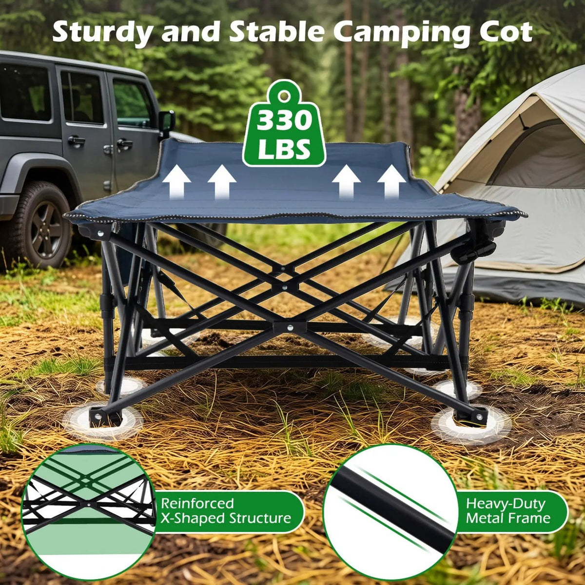 Camping Cot for Adults with Padded Mat and Carrying Bag by DirectDeals