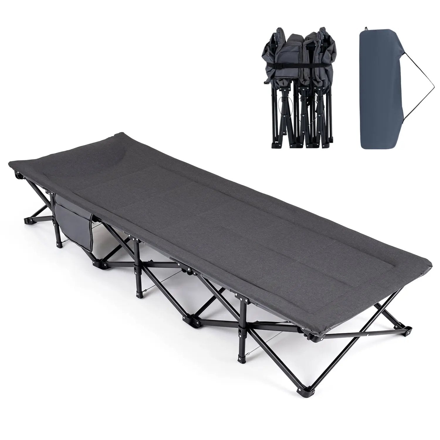 Camping Cot with Padded Pillow and Storage Pouch - Gray by DirectDeals