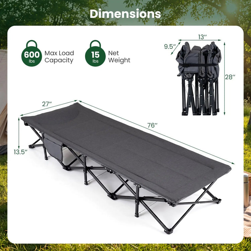 Camping Cot with Padded Pillow and Storage Pouch - Gray by DirectDeals