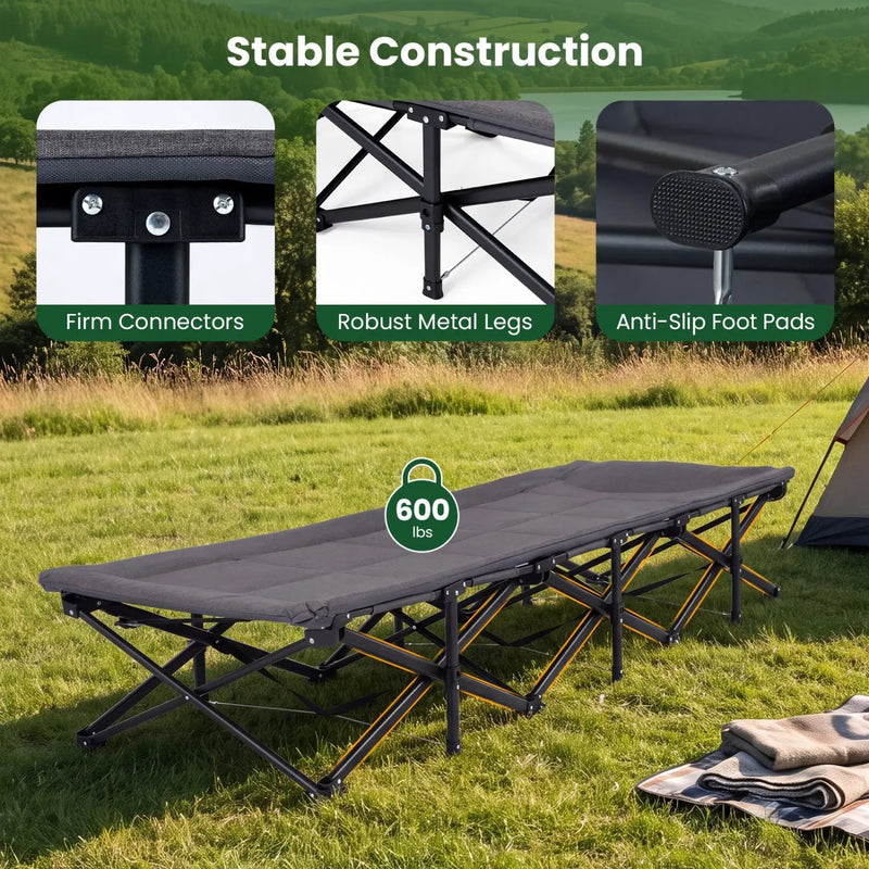 Camping Cot with Padded Pillow and Storage Pouch - Gray by DirectDeals