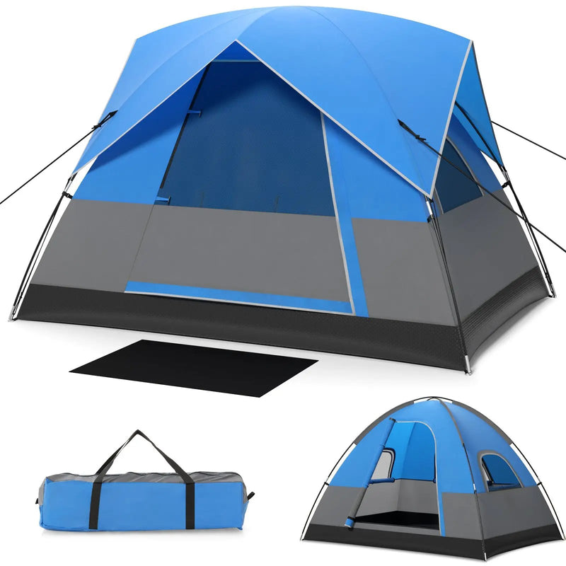 3 Person Outdoor Camping Tent with Removable Floor Mat for Camping Hiking Traveling-Blue by DirectDeals