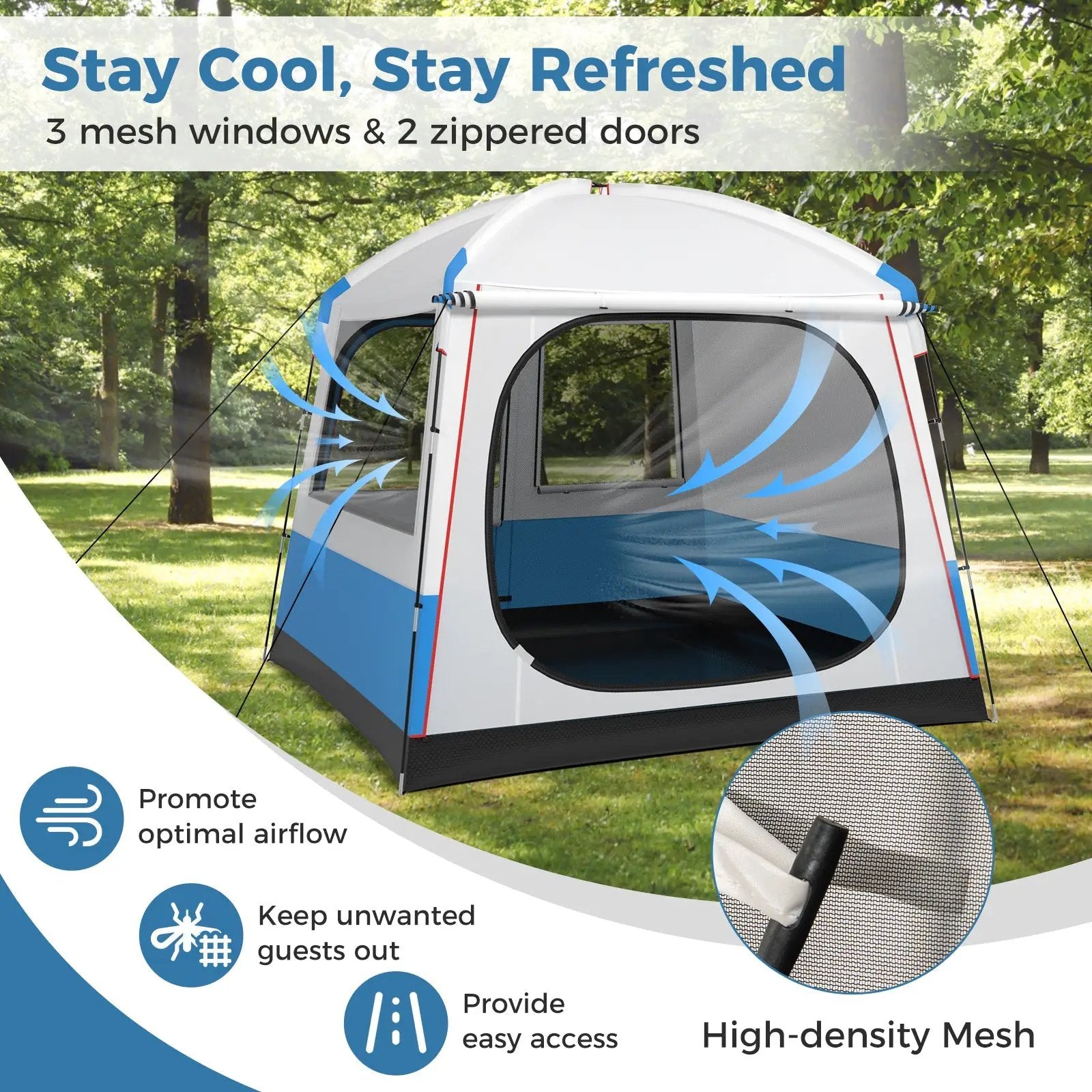 5 Person Camping Tent with Mesh Windows and Carrying Bag for Camping Hiking Traveling-White by DirectDeals