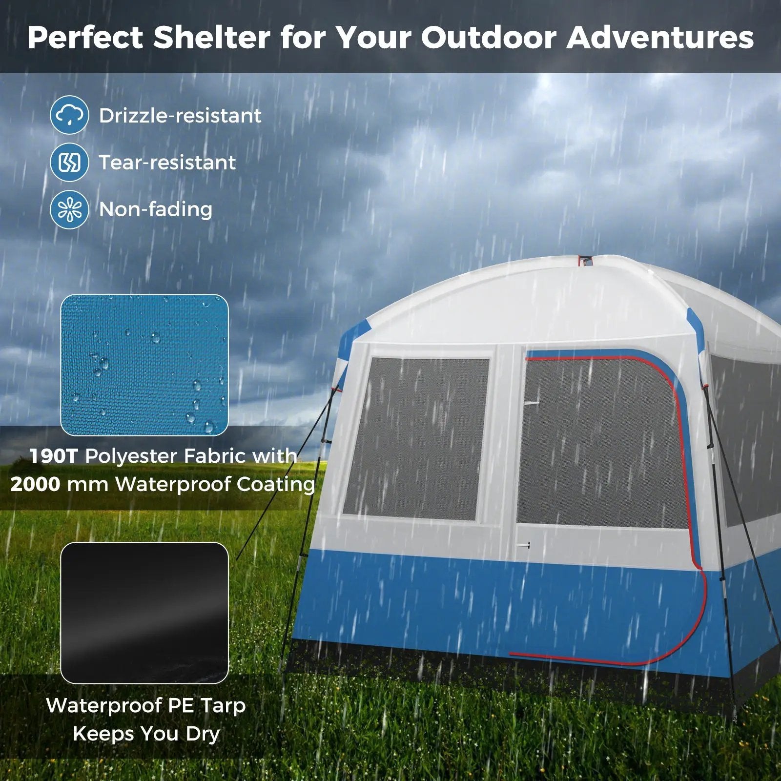 5 Person Camping Tent with Mesh Windows and Carrying Bag for Camping Hiking Traveling-White by DirectDeals