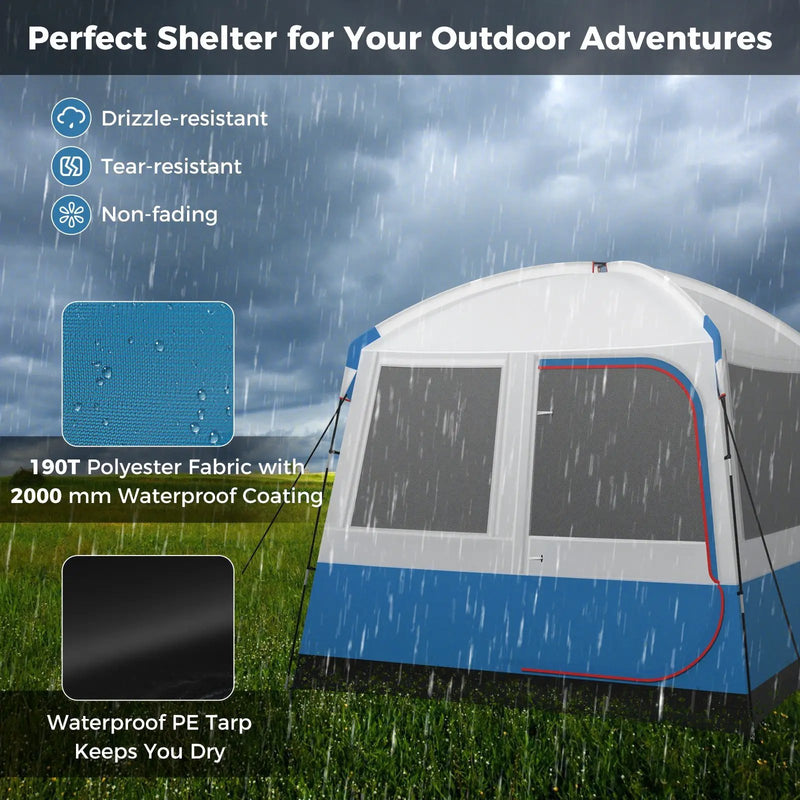 5 Person Camping Tent with Mesh Windows and Carrying Bag for Camping Hiking Traveling-White by DirectDeals