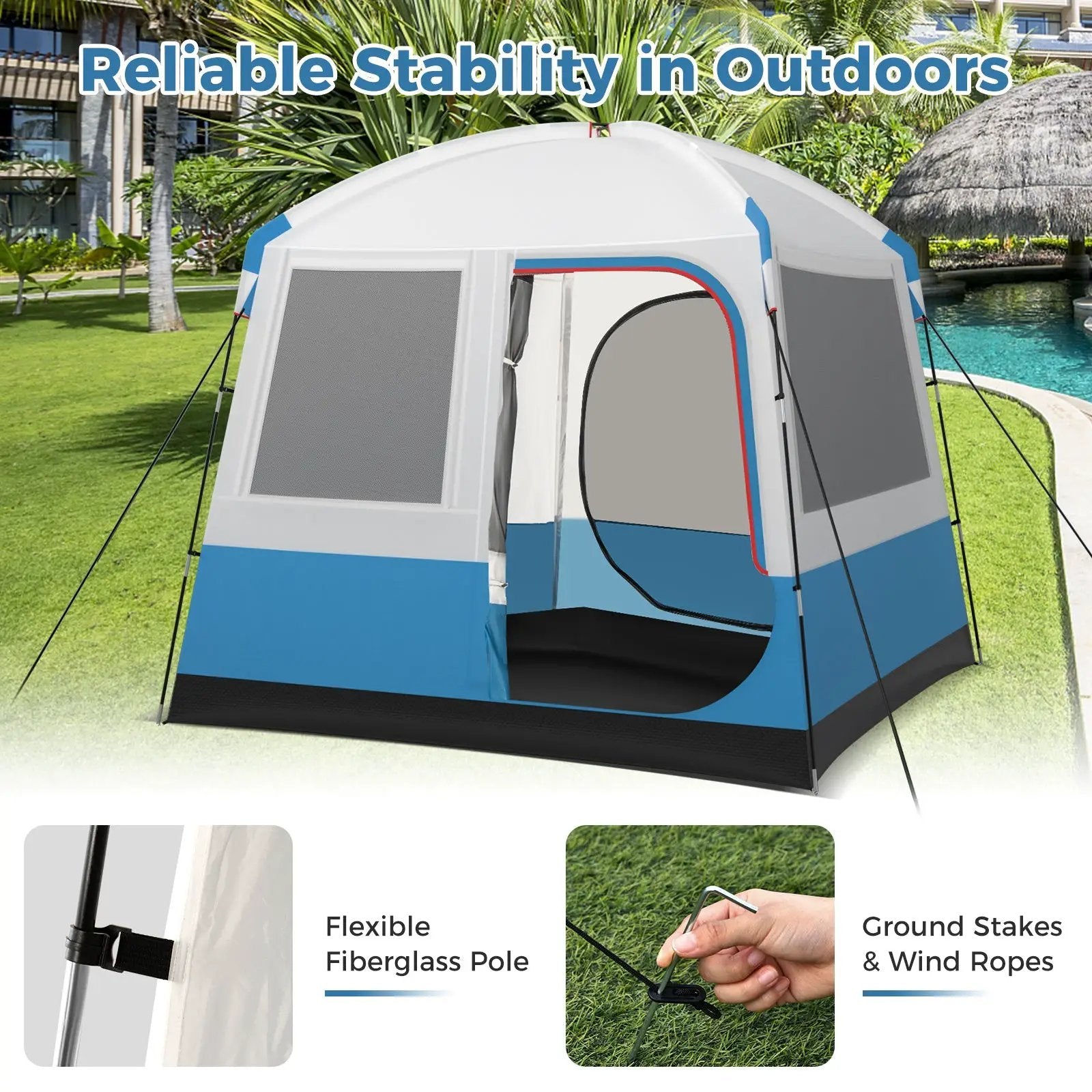 5 Person Camping Tent with Mesh Windows and Carrying Bag for Camping Hiking Traveling-White by DirectDeals