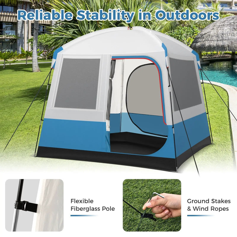 5 Person Camping Tent with Mesh Windows and Carrying Bag for Camping Hiking Traveling-White by DirectDeals