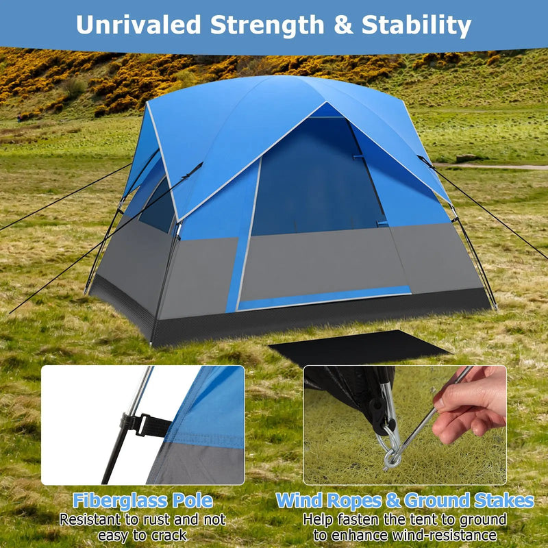 3 Person Outdoor Camping Tent with Removable Floor Mat for Camping Hiking Traveling-Blue by DirectDeals