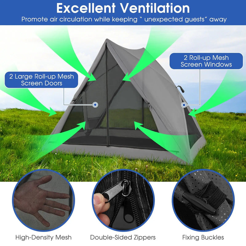 Pop-up Camping Tent for 2-3 People with Carry Bag and Rainfly for Backpacking Hiking Trip-Gray by DirectDeals