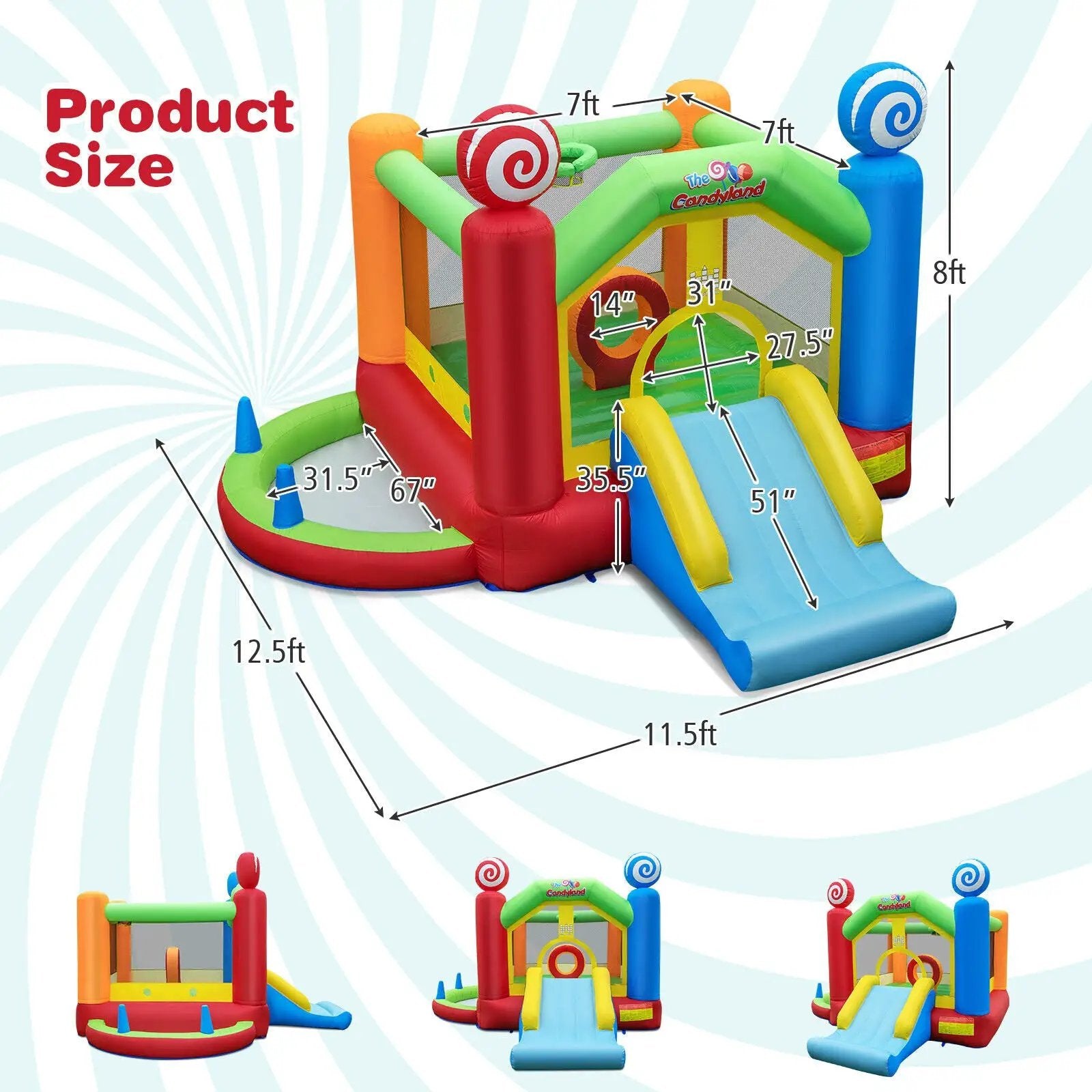 Candy Land Theme Kids Inflatable Bounce House with 735W Air Blower by DirectDeals