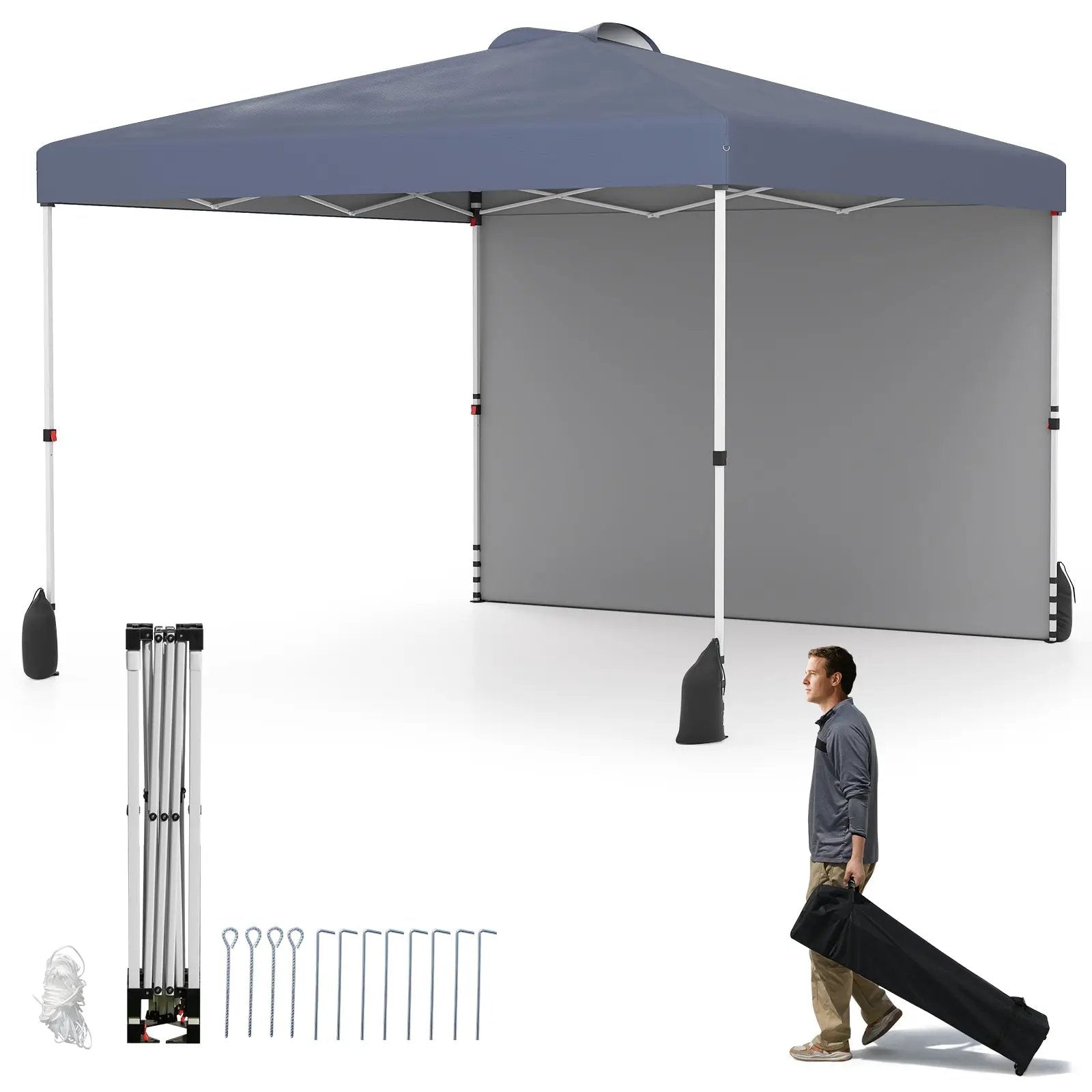 10 X 10 FT Pop up Canopy Tent with 1 Sidewall and Wheeled Bag by DirectDeals