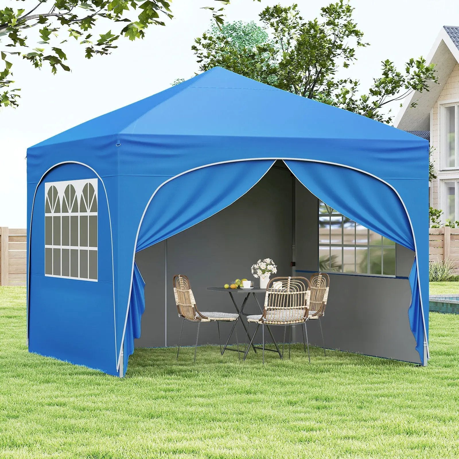 10 X 10 FT Pop up Canopy Tent with 4 Removable Sidewall by DirectDeals