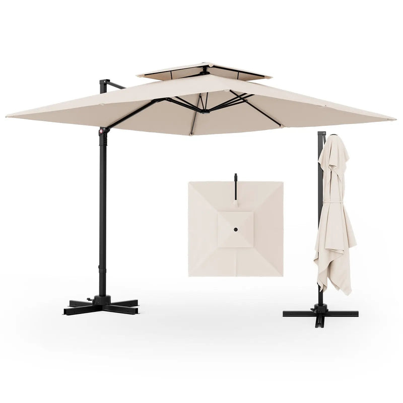 9.5 Feet Cantilever Patio Umbrella with 360° Rotation and Double Top by DirectDeals