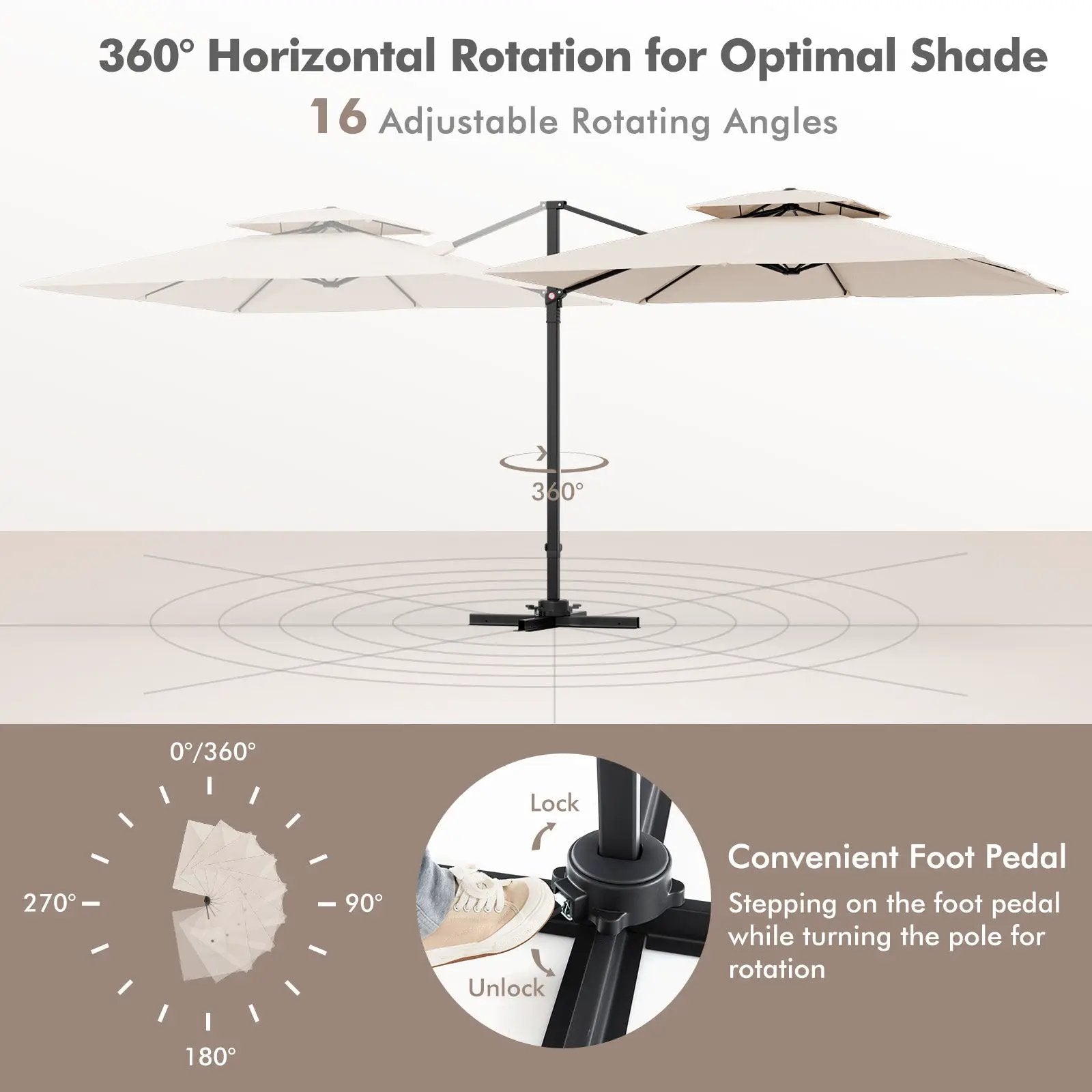 9.5 Feet Cantilever Patio Umbrella with 360° Rotation and Double Top by DirectDeals