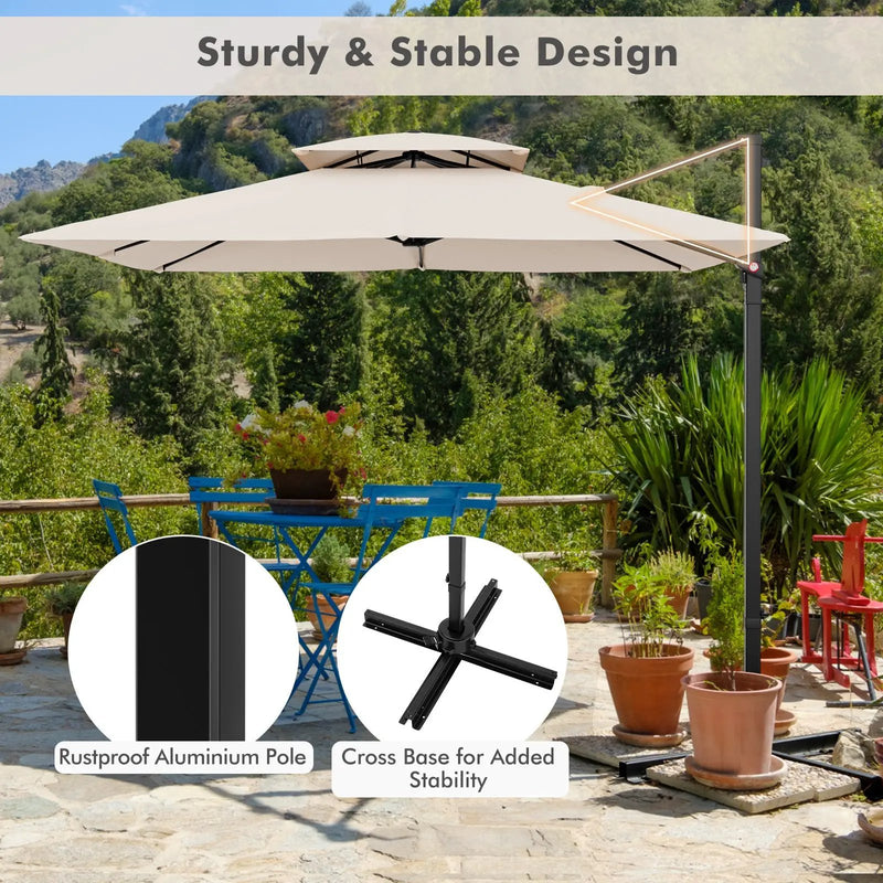 9.5 Feet Cantilever Patio Umbrella with 360° Rotation and Double Top by DirectDeals