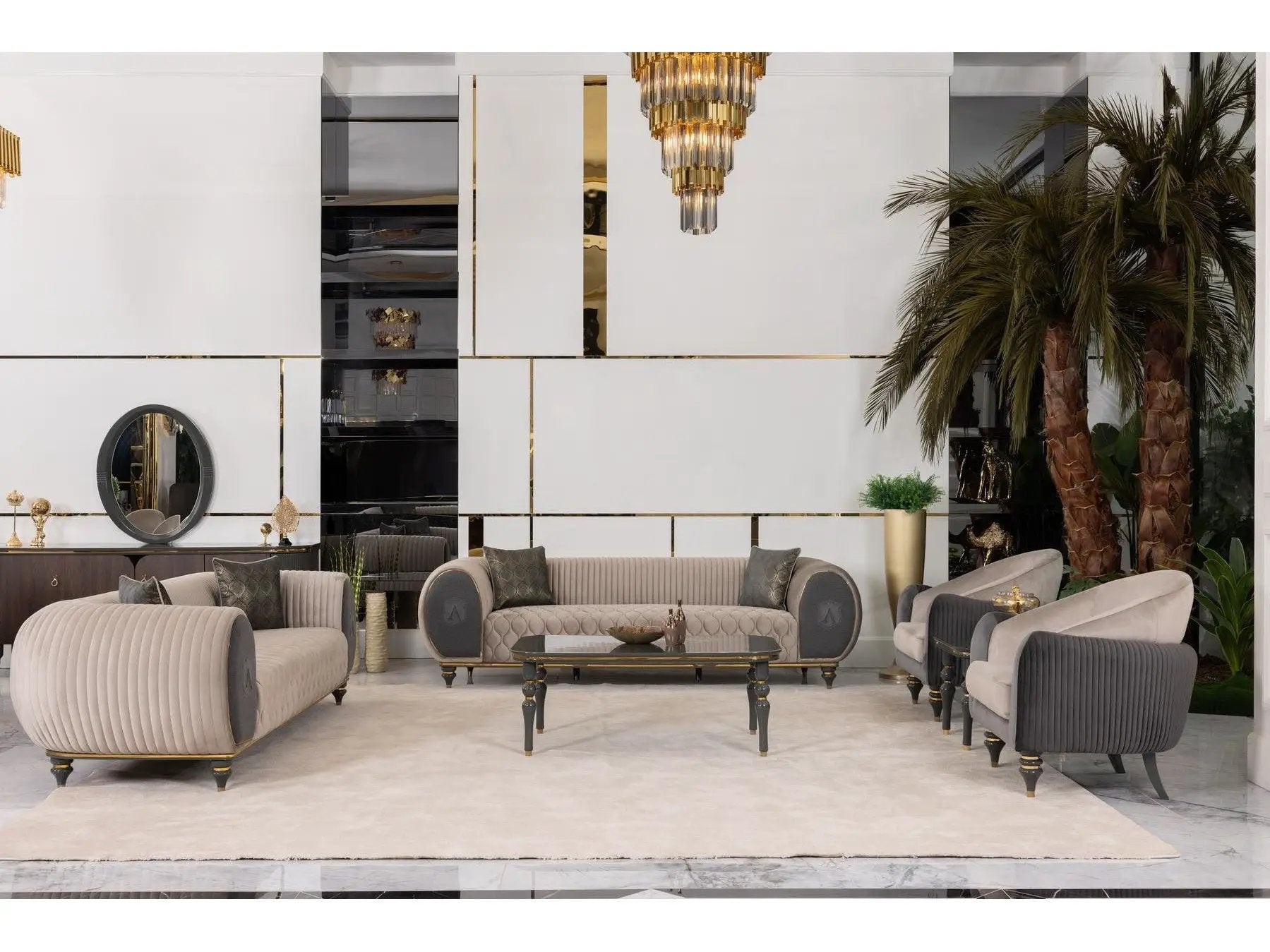 Capella Beige/Gray Living Room Set by Ornate Furniture