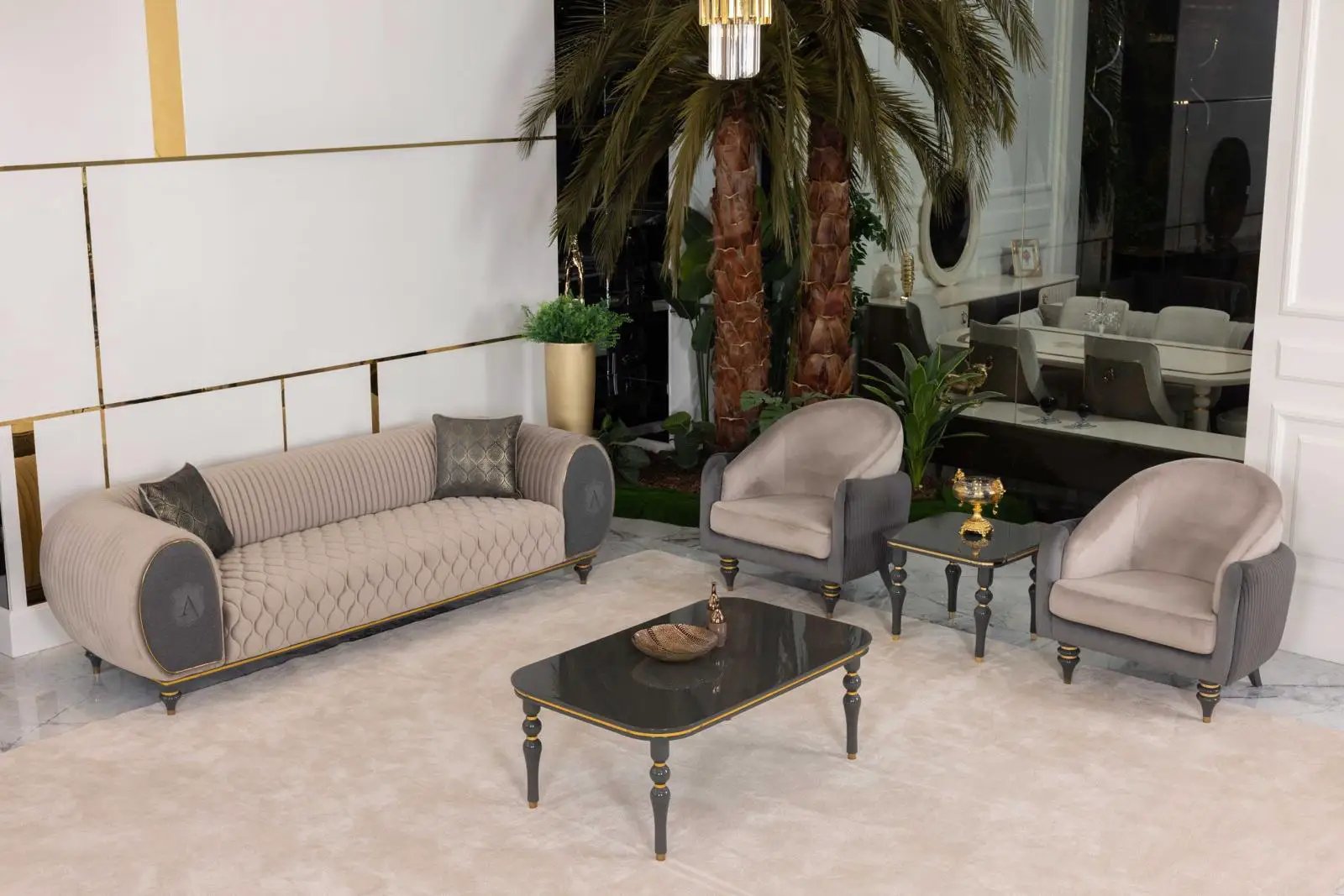 Capella Beige/Gray Living Room Set by Ornate Furniture