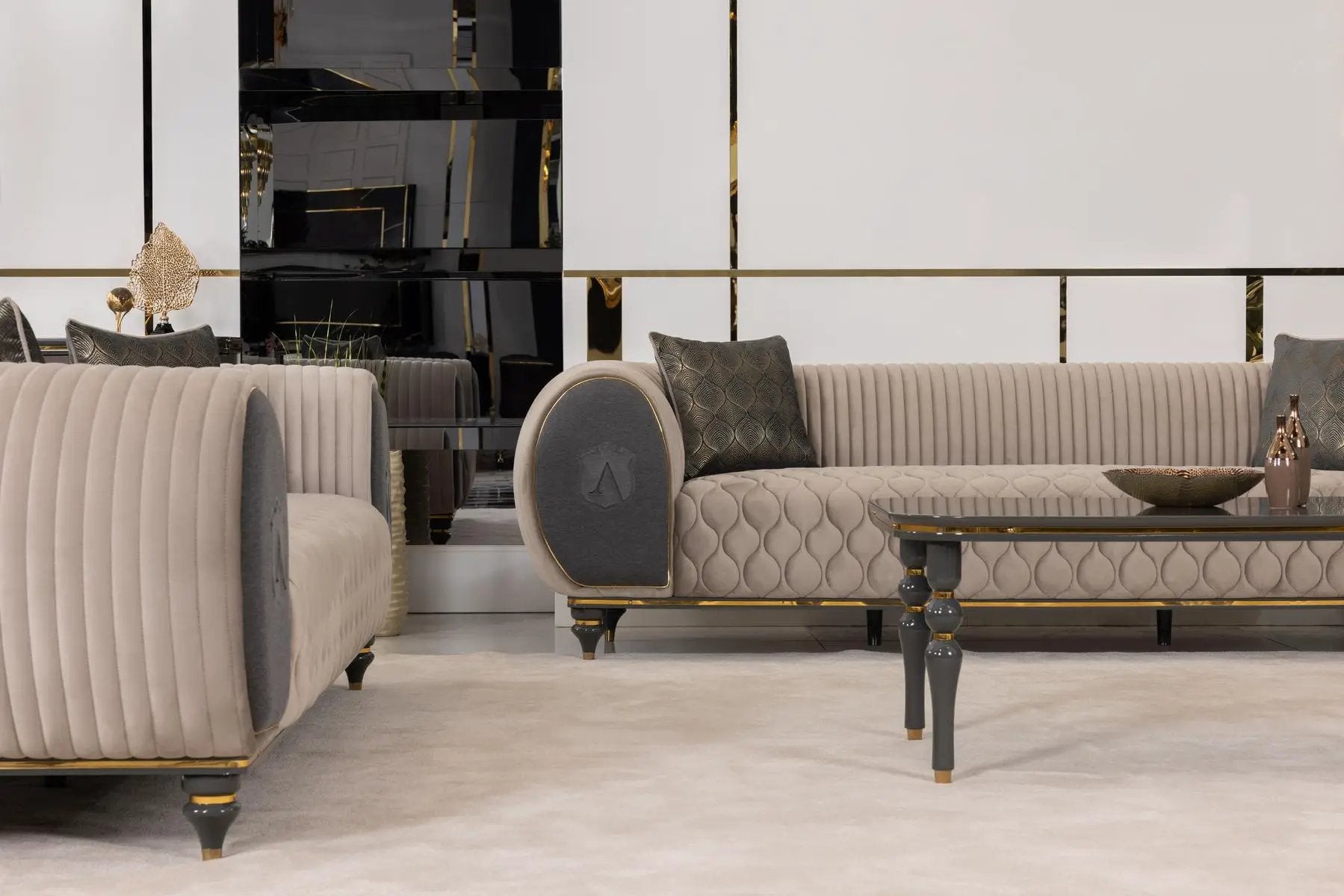 Capella Beige/Gray Living Room Set by Ornate Furniture