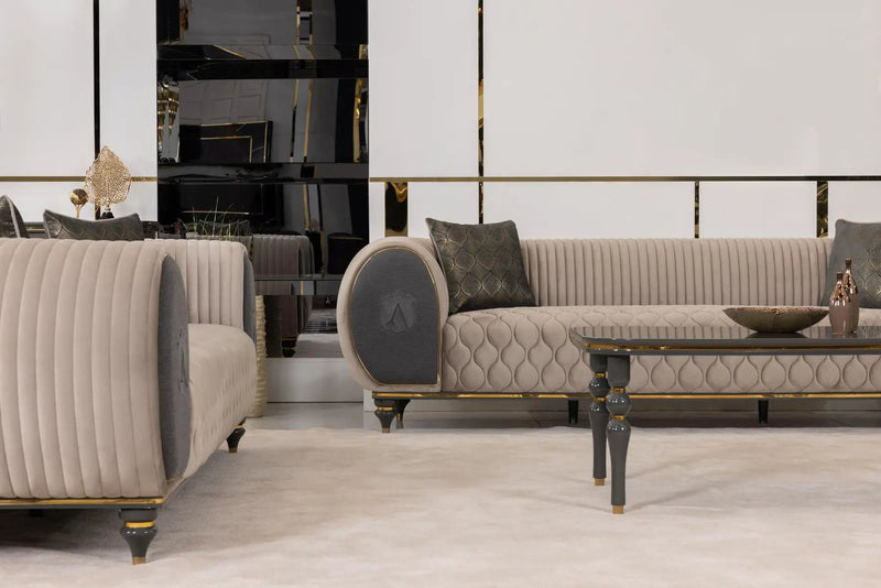 Capella Beige/Gray Living Room Set by Ornate Furniture
