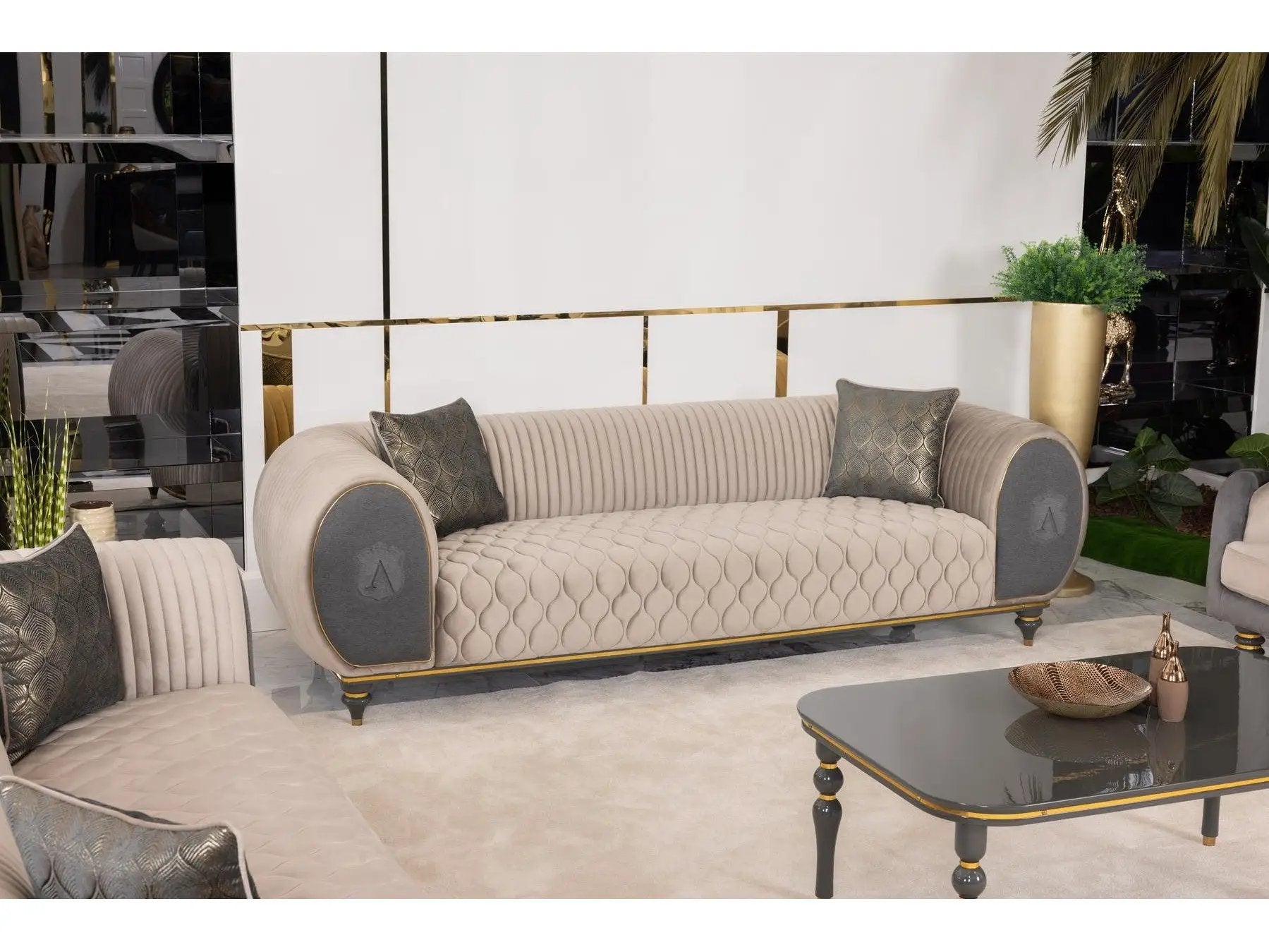 Capella Beige/Gray Living Room Set by Ornate Furniture
