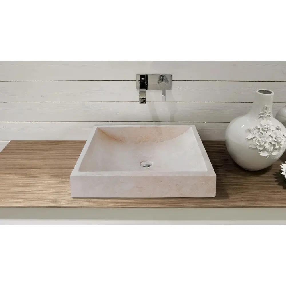 Cappuccino Beige Natural Marble Rectangular Above Counter Vessel Sink 18x21.5 Inch by GobekDesign