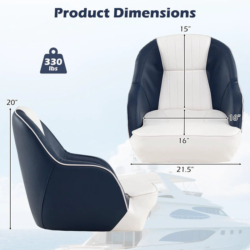 Captain Bucket Seat Pontoon Boat Chair with PVC Leather and Armrests-Blue by DirectDeals