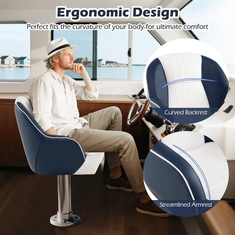 Captain Bucket Seat Pontoon Boat Chair with PVC Leather and Armrests-Blue by DirectDeals
