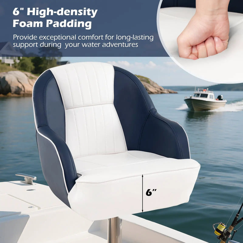 Captain Bucket Seat Pontoon Boat Chair with PVC Leather and Armrests-Blue by DirectDeals