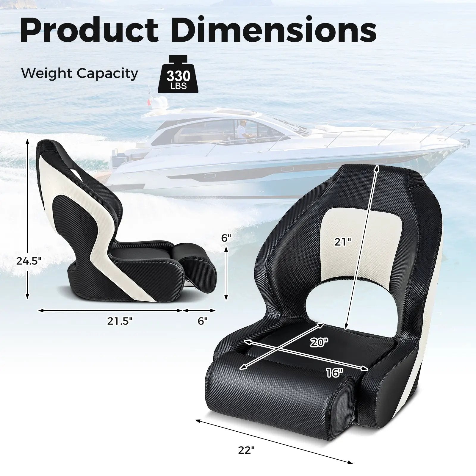 Captain Bucket Seat with Waterproof PVC Leather for Sightseeing Boat-Black by DirectDeals