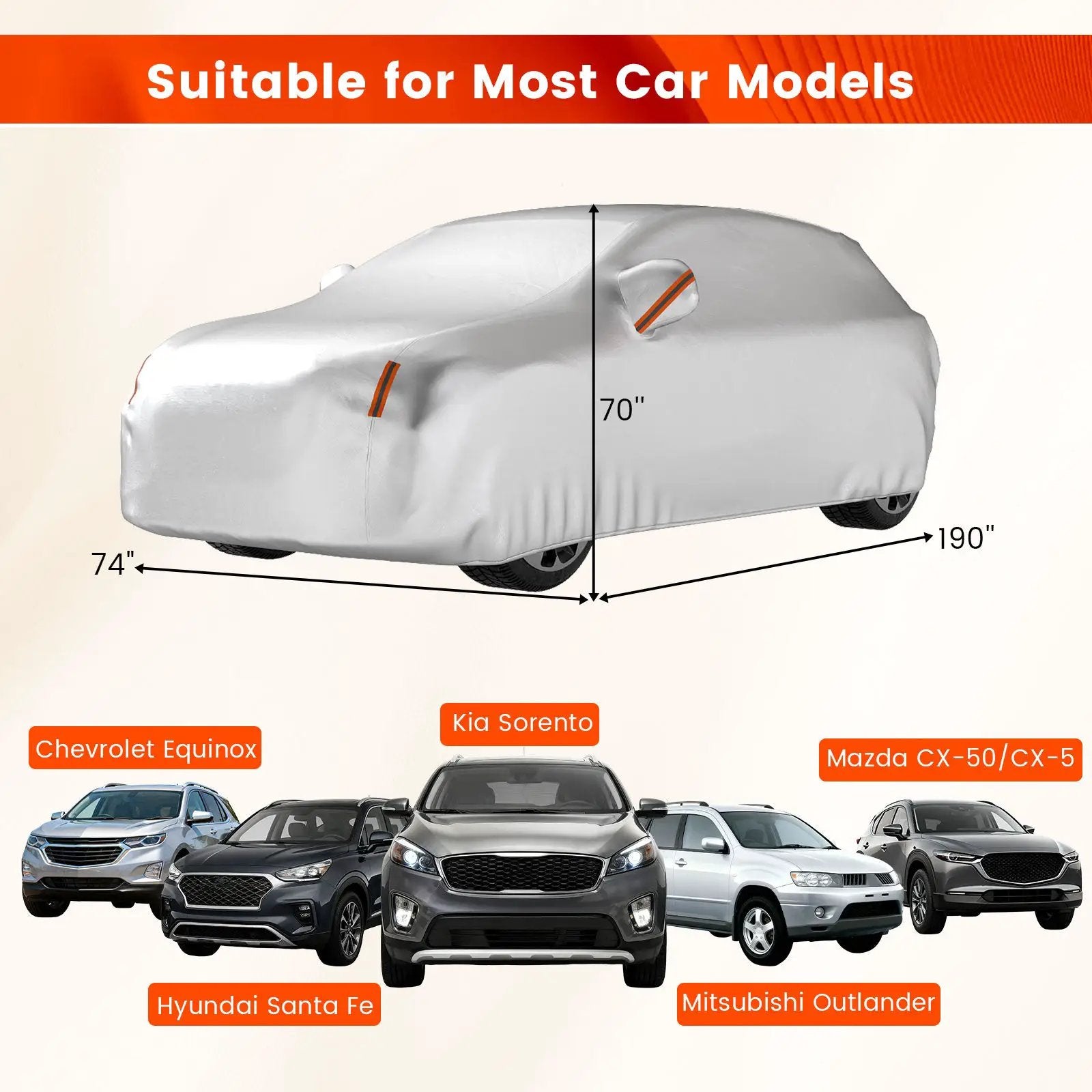 Car Cover for Automobiles 190 Inch Rain Sun UV Protection Universal Fit SUV Chevrolet Hyundai Kia Mazda by DirectDeals